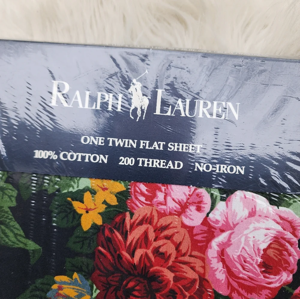New Rare Ralph Lauren Isadora Black Floral Twin Flat Sheet